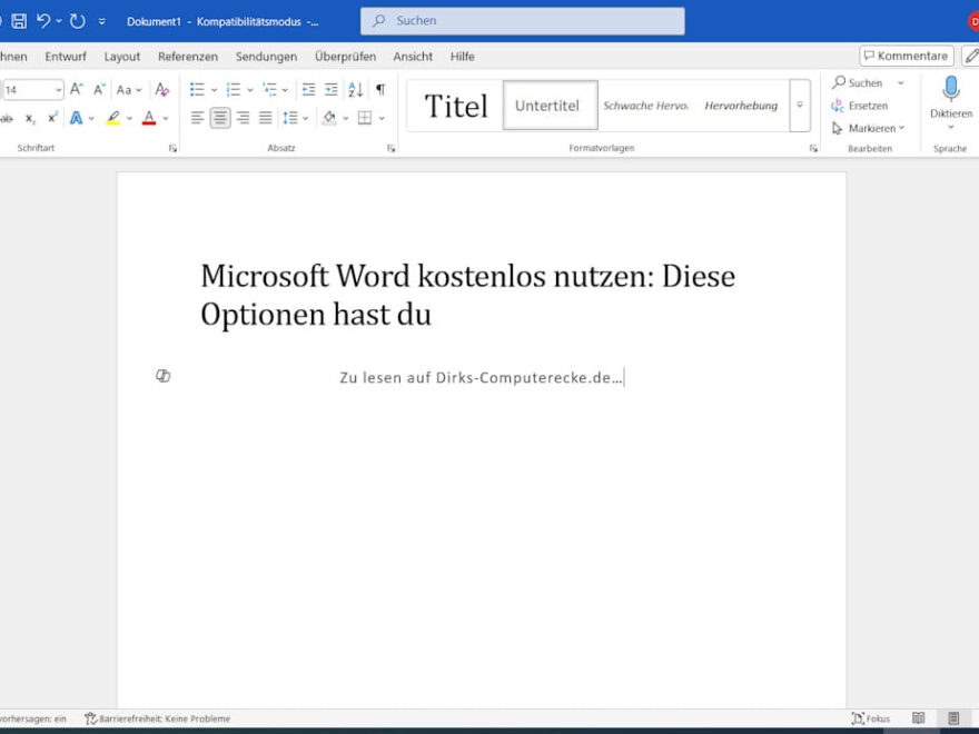 Microsoft Word kostenlos starten – Screenshot der Startansicht