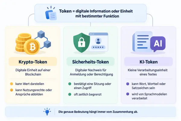 Token Bedeutung: Krypto-, Sicherheits- und KI-Token Krypto-Token, Sicherheits-Token und KI-Token im Vergleich
