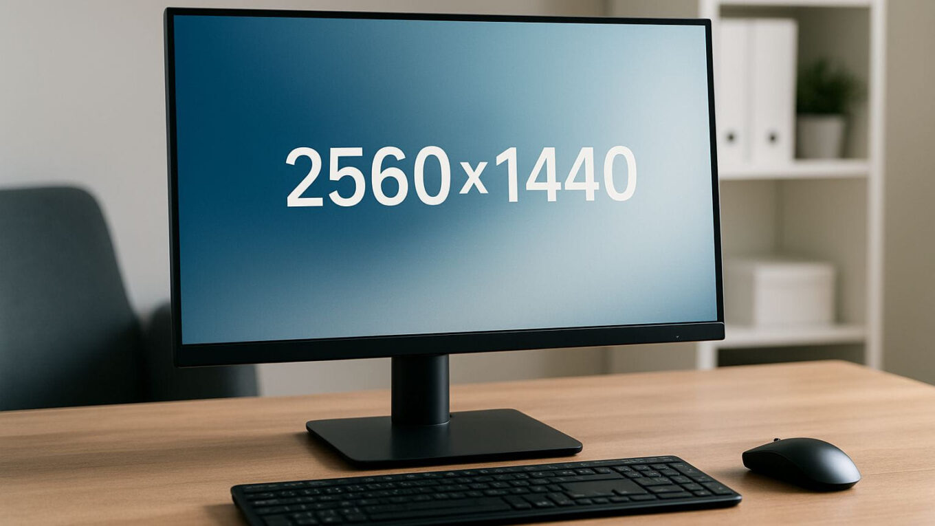 Moderner Arbeitsplatz mit 27-Zoll-Display, der die Vorteile von 1440p-Monitore bei Auflösung und Schärfe zeigt.