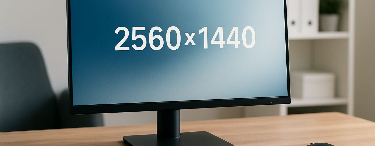 Moderner Arbeitsplatz mit 27-Zoll-Display, der die Vorteile von 1440p-Monitore bei Auflösung und Schärfe zeigt.