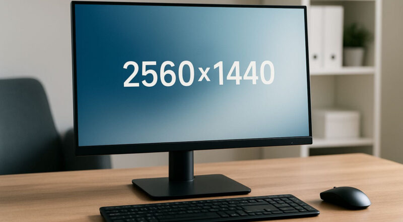 Moderner Arbeitsplatz mit 27-Zoll-Display, der die Vorteile von 1440p-Monitore bei Auflösung und Schärfe zeigt.
