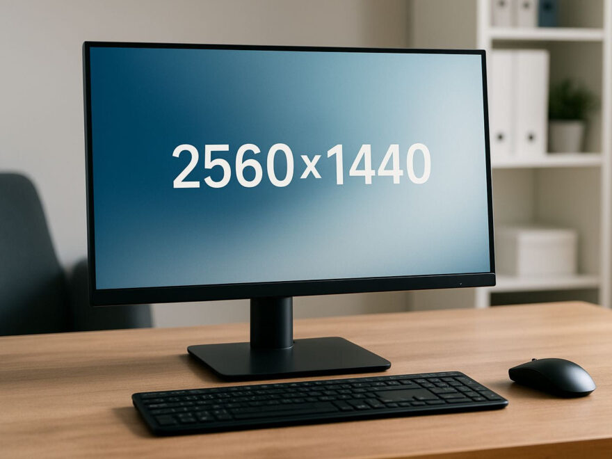 Moderner Arbeitsplatz mit 27-Zoll-Display, der die Vorteile von 1440p-Monitore bei Auflösung und Schärfe zeigt.