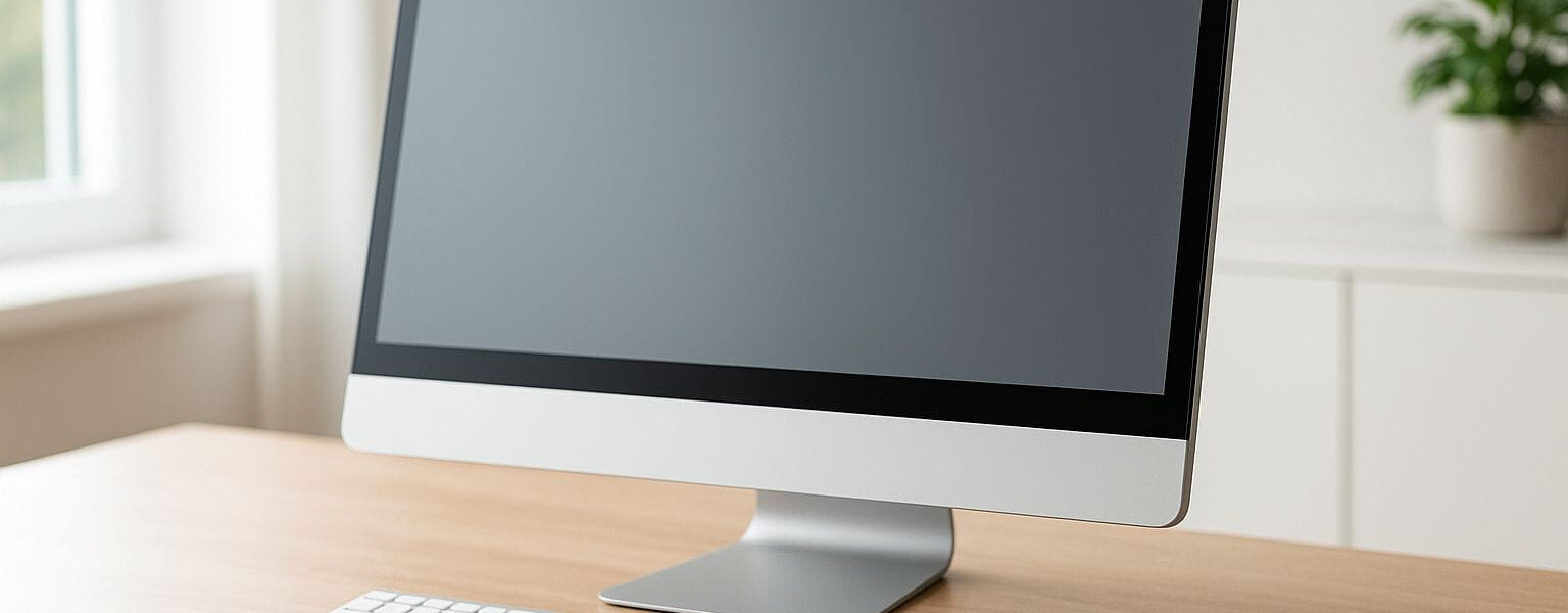 Moderner All-in-One-PC auf aufgeräumtem Schreibtisch in heller Umgebung