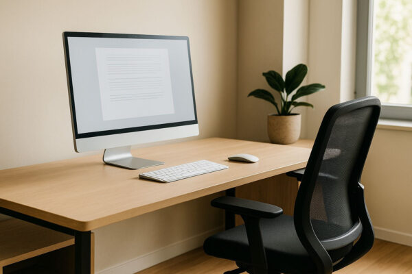 All-in-One-PC – Ergonomie und Bedienkomfort im Alltag Ergonomisch eingerichteter Arbeitsplatz mit All-in-One-PC in heller Umgebung