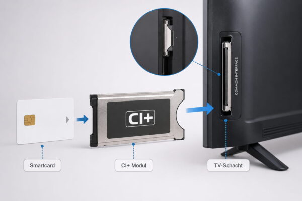 CI-Modul mit Smartcard und CI+-Schacht am Fernseher