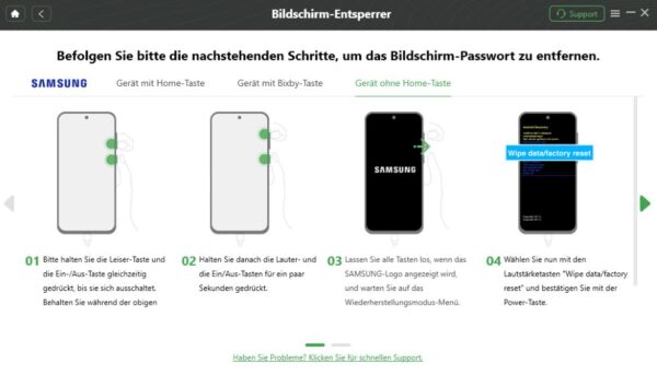 Anleitungen in DroidKit zum Versetzen eines Samsung-Smartphones in den Wiederherstellungsmodus
