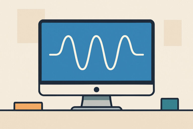 Darstellung eines Monitors mit Schwingungen als Symbol für die Bedeutung von Hertz bei Bildwiederholraten