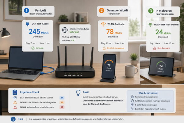 Internet schneller mit neuem Router: Vergleich von LAN- und WLAN-Test am Router