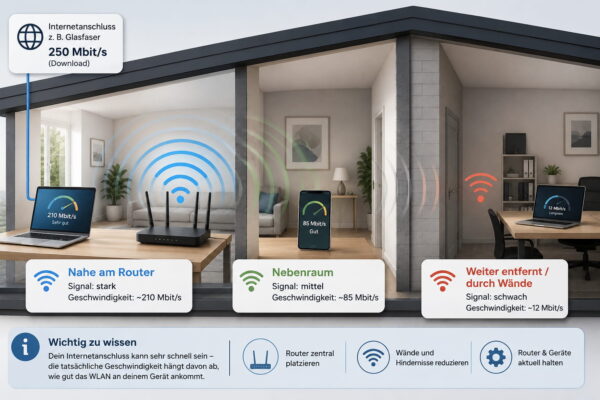 Internet schneller mit neuem Router: WLAN-Signal und Geschwindigkeit in verschiedenen Räumen
