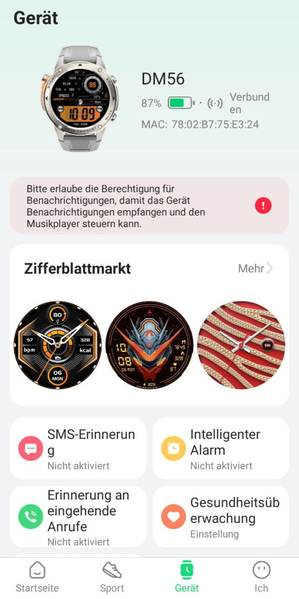 Kardena CARE GPS App – Einstellungen und Zifferblätter Kardena CARE GPS App Geräteübersicht mit Uhr-Einstellungen und Zifferblattmarkt