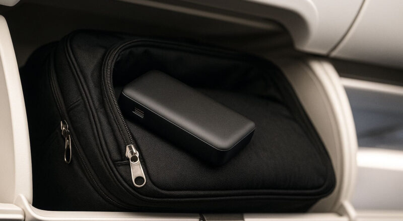 Powerbank im Handgepäck sicher im Flugzeug verstaut