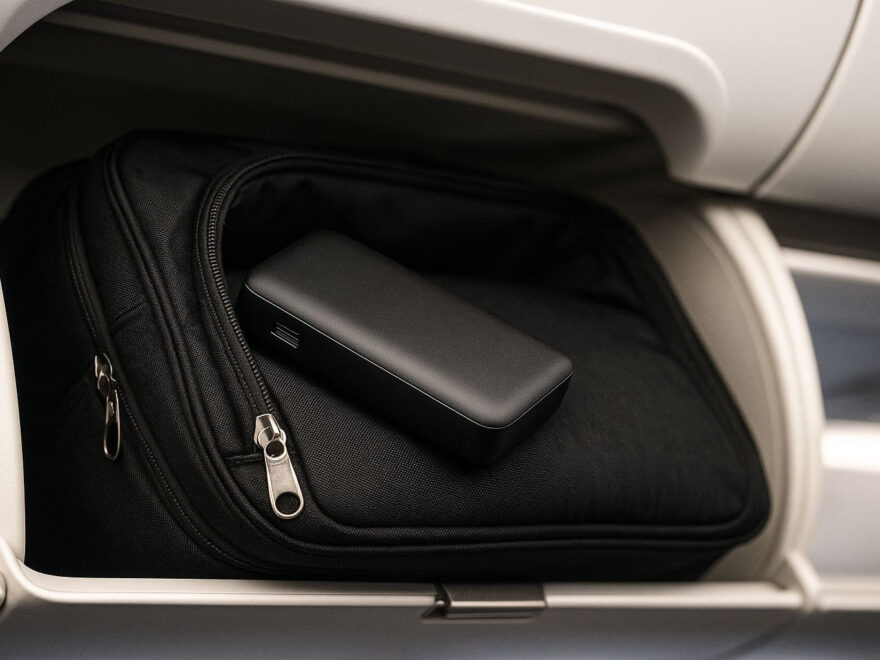 Powerbank im Handgepäck sicher im Flugzeug verstaut