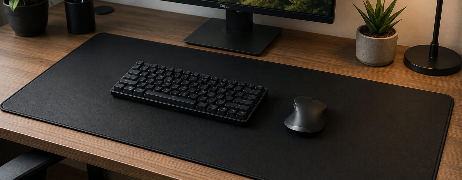 Schreibtischunterlage mit Tastatur und Maus am PC-Arbeitsplatz