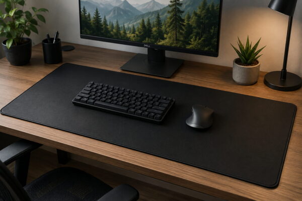 Schreibtischunterlage mit Tastatur und Maus am PC-Arbeitsplatz