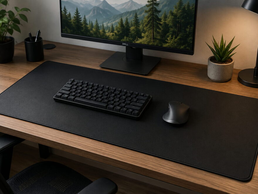 Schreibtischunterlage mit Tastatur und Maus am PC-Arbeitsplatz