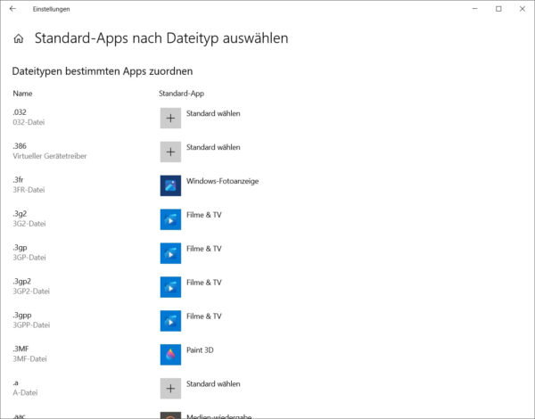Standardprogramm festlegen für einzelne Dateitypen in Windows 10