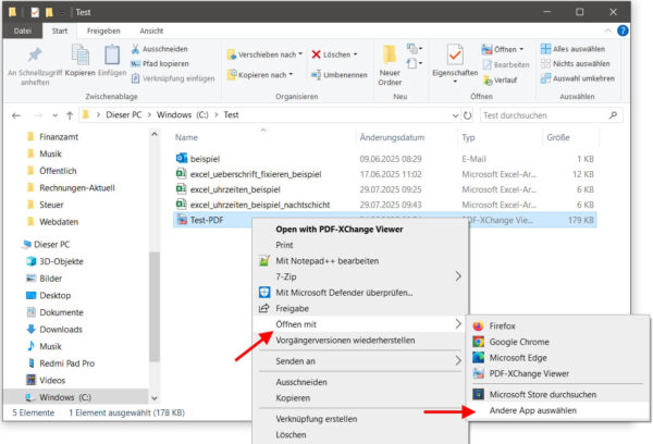 Standardprogramm festlegen über das Kontextmenü in Windows 10