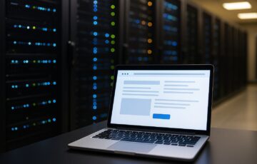 Web-Hosting einfach erklärt – Serverracks und Laptop als Symbol für Hosting
