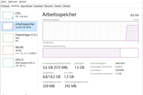 Arbeitsspeicher leeren unter Windows – Darstellung im Task-Manager