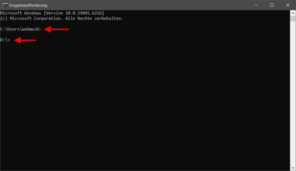 CMD Laufwerk wechseln mit Befehl D: unter Windows