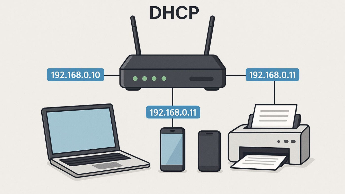 DHCP erklärt: Router als Server verteilt automatisch IP-Adressen an Geräte im Netzwerk