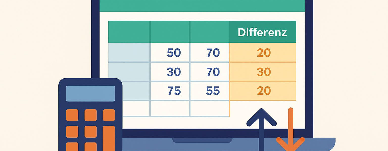 Differenz mit Excel berechnen – Symbolbild mit Tabelle und Rechner