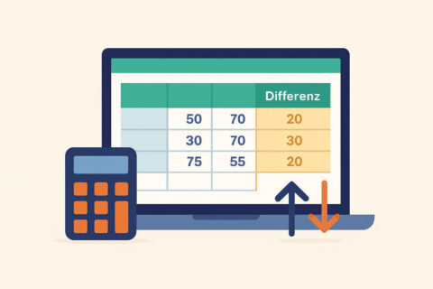 Differenz mit Excel berechnen – Symbolbild mit Tabelle und Rechner