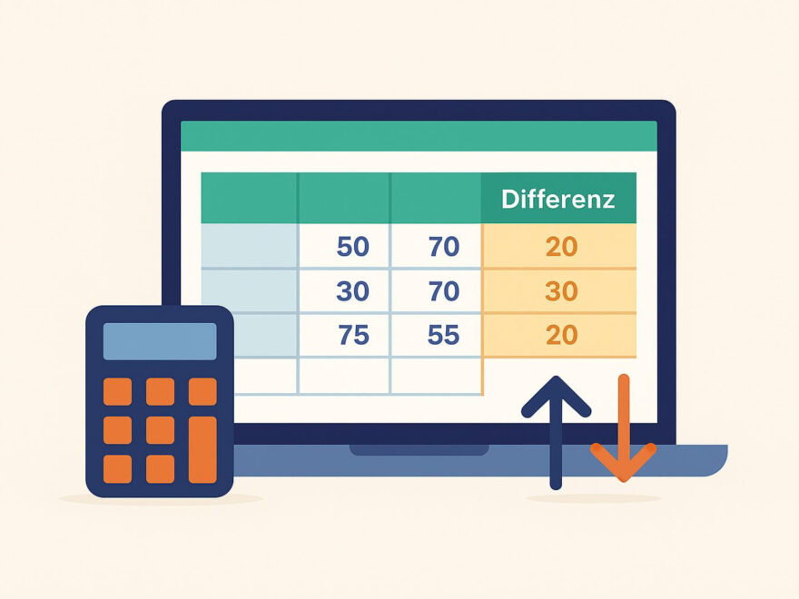 Differenz mit Excel berechnen – Symbolbild mit Tabelle und Rechner