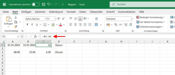 Excel Differenz von Datum und Uhrzeit berechnen Differenz mit Excel berechnen zwischen zwei Daten und Uhrzeiten