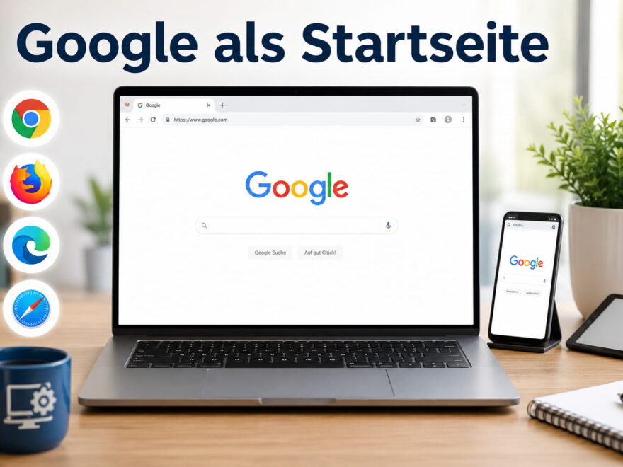 Google als Startseite auf Laptop und Smartphone mit verschiedenen Browsern