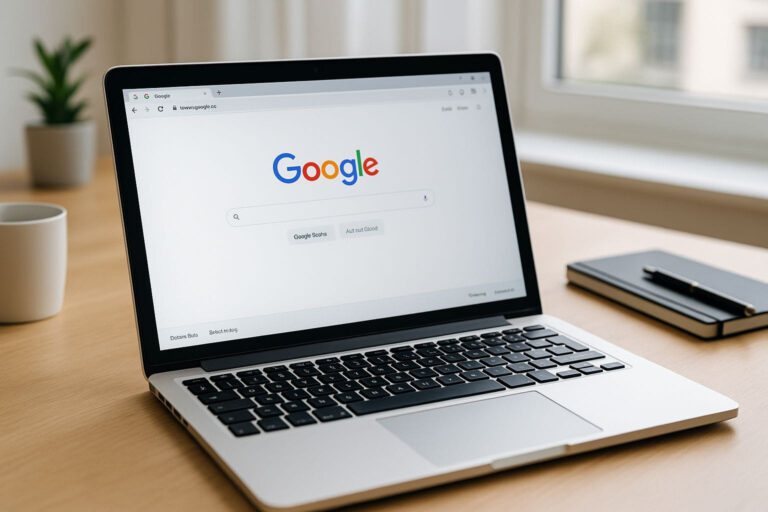 Laptop zeigt Google als Startseite im Browserfenster