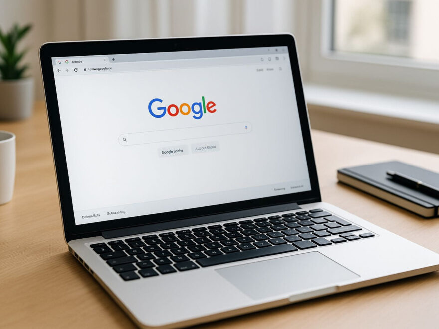Laptop zeigt Google als Startseite im Browserfenster
