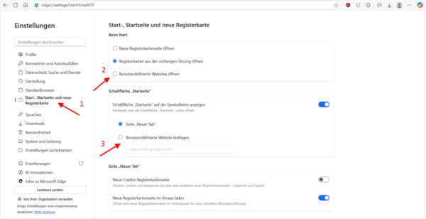 Google als Startseite in Microsoft Edge einstellen – Browser-Einstellungen