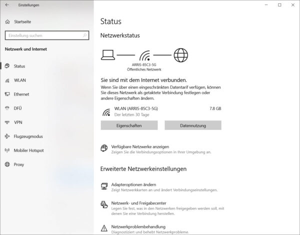 Heimnetzwerk einrichten unter Windows 10 und 11 – Screenshot der Netzwerkeinstellungen