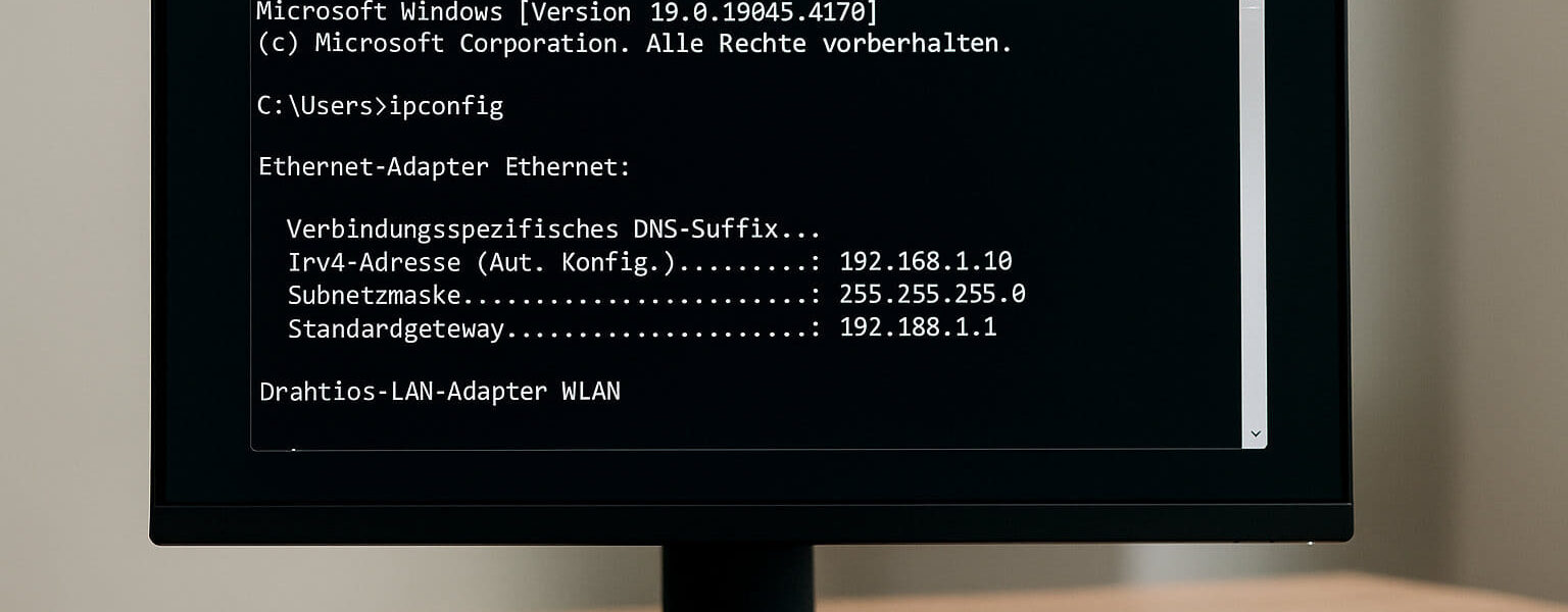 ipconfig in Windows Eingabeaufforderung zur Anzeige von Netzwerkdetails