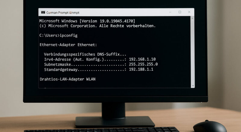 ipconfig in Windows Eingabeaufforderung zur Anzeige von Netzwerkdetails