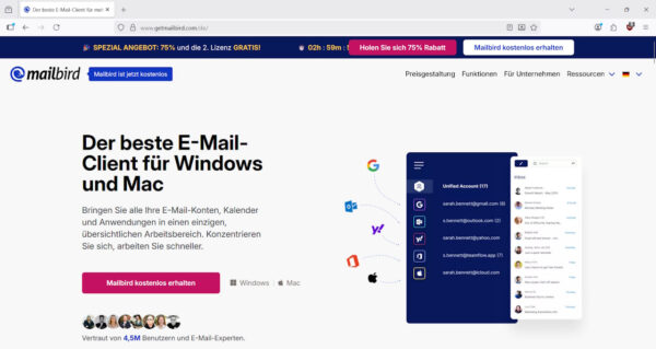 Mailbird Mailprogramm – benutzerfreundliche Outlook Alternative mit Fokus auf Produktivität