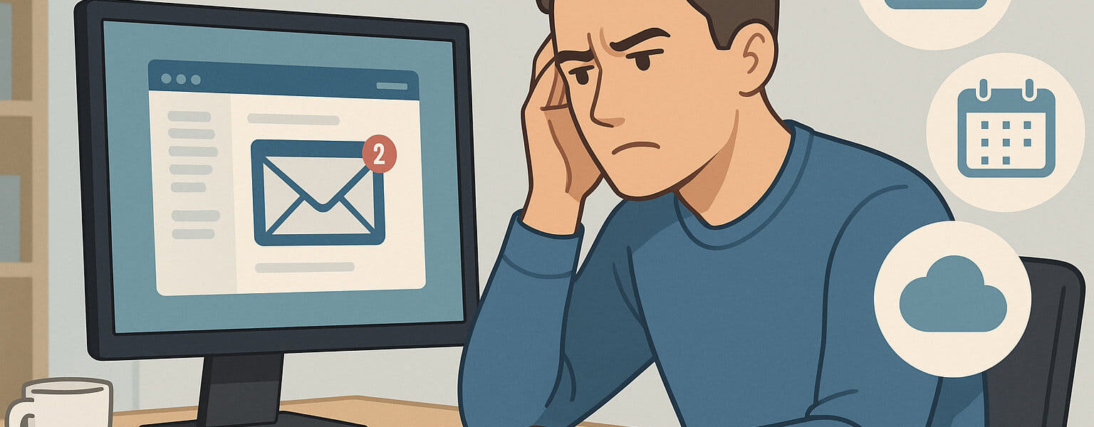 Warum Nutzer nach Outlook Alternativen suchen – Illustration zu Gründen wie Kosten, Bedienung und Datenschutz