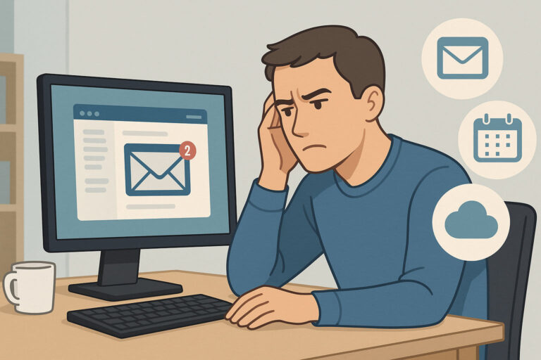 Warum Nutzer nach Outlook Alternativen suchen – Illustration zu Gründen wie Kosten, Bedienung und Datenschutz