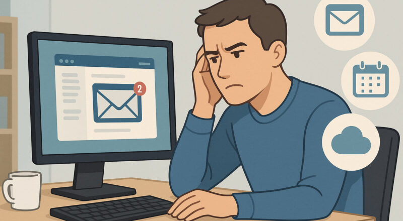 Warum Nutzer nach Outlook Alternativen suchen – Illustration zu Gründen wie Kosten, Bedienung und Datenschutz