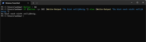 PowerShell IF – ELSE Beispiel für alternative Anweisungen
