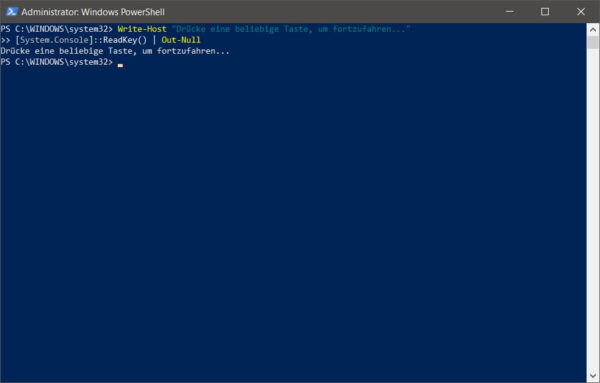 PowerShell Pause mit ReadKey Funktion für Tastendruck Pause im PowerShell Skript mit ReadKey Befehl und Tastendruck umsetzen