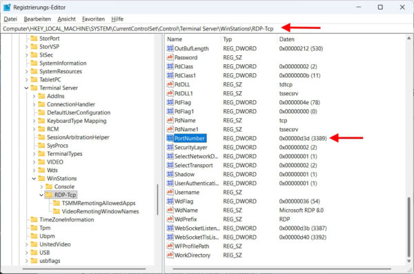 RDP-Port ändern – Registry-Eintrag PortNumber in Windows RDP-Port ändern in der Windows-Registry über den Eintrag PortNumber