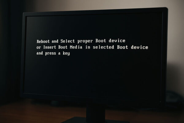 Reboot and Select Proper Boot Device – Bedeutung der Fehlermeldung Computerbildschirm mit der Fehlermeldung Reboot and Select Proper Boot Device