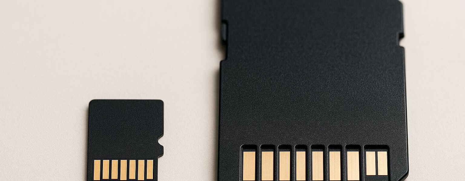 TF Karte im Größenvergleich mit einer SD-Karte, Detailaufnahme