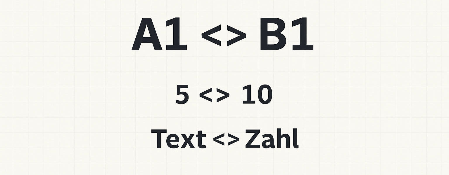 Ungleich Zeichen in Excel mit Beispielen für Zahlen- und Textvergleiche