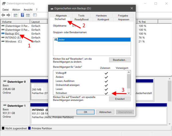 USB Stick Schreibschutz aufheben mit der Windows-Datenträgerverwaltung