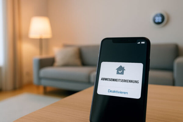 Abwesenheitserkennung im Smart Home anschaulich dargestellt Abwesenheitserkennung im Smart Home mit Smartphone und vernetzten Geräten