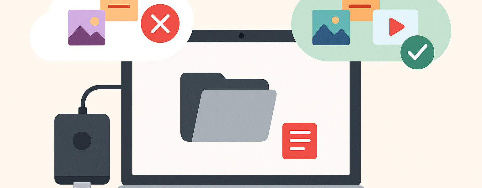 Überblick: Warum Datenrettung wichtig ist – Illustration mit Computer, Dateien und Symbolen für Verlust und Wiederherstellung