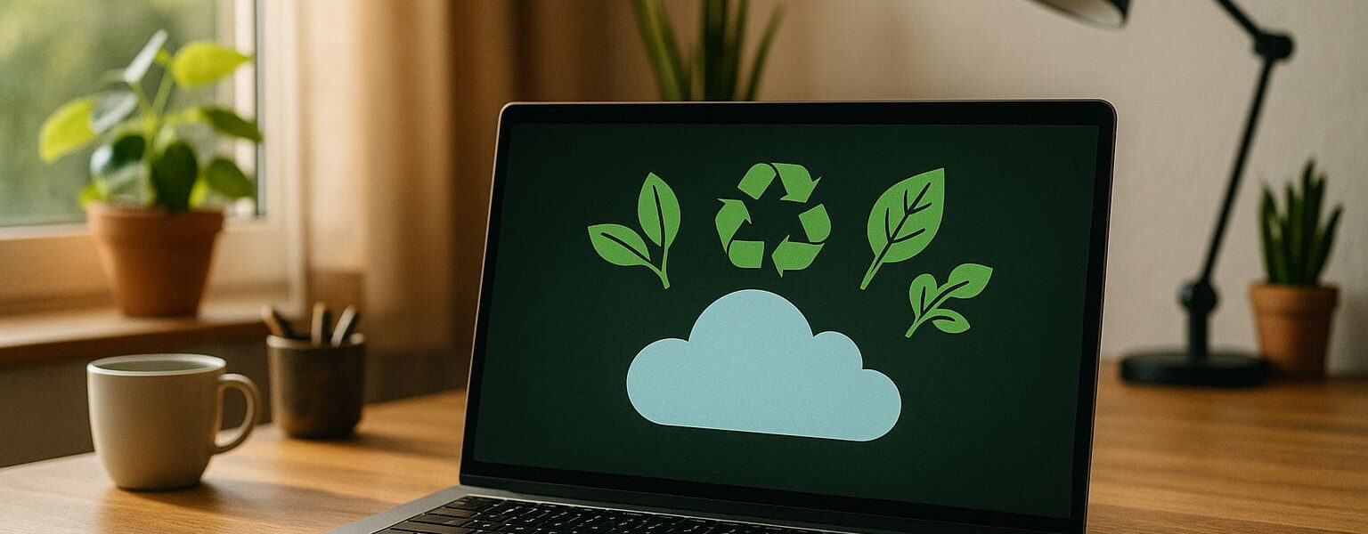Digitale Nachhaltigkeit im Alltag mit umweltfreundlicher Cloud-Nutzung am Laptop
